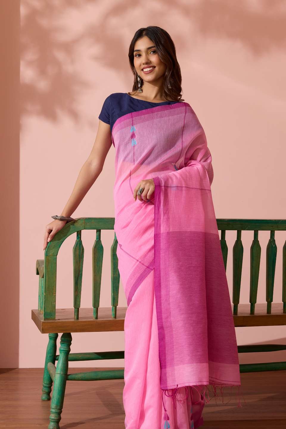 Light Pink Bengal Pure Silk Cotton Jamdani Saree