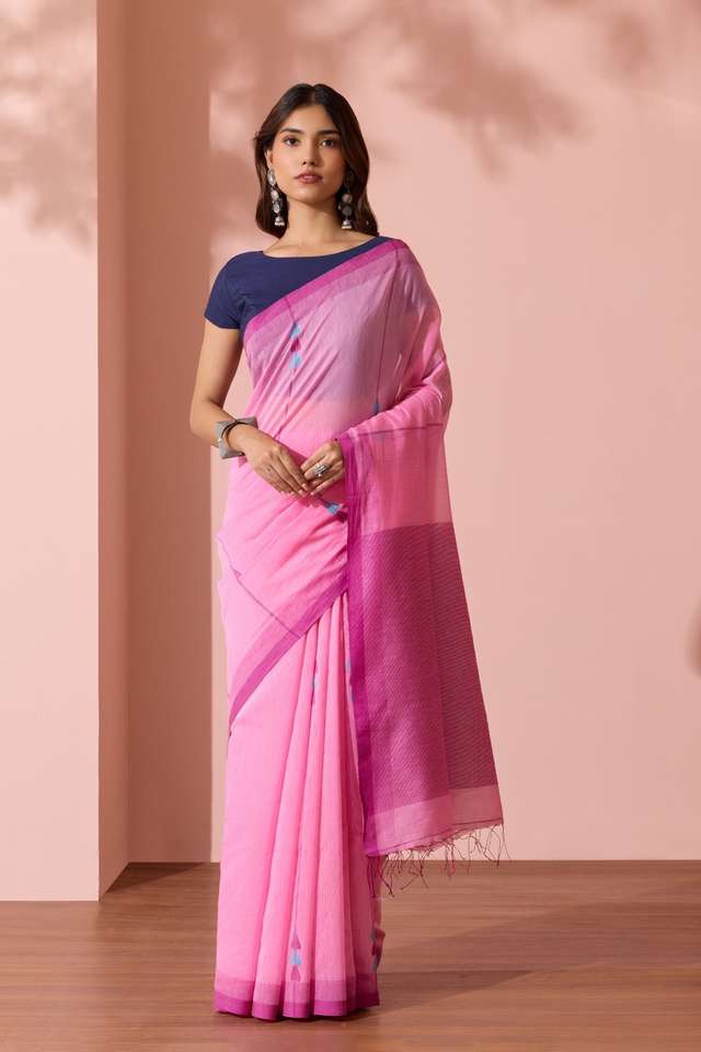 Light Pink Bengal Pure Silk Cotton Jamdani Saree thumbnail image number null