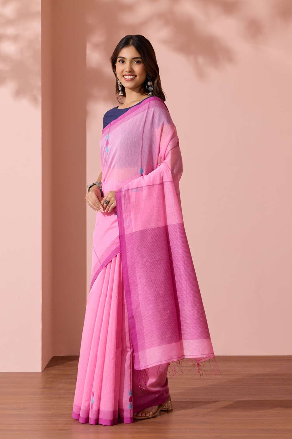 Light Pink Bengal Pure Silk Cotton Jamdani Saree image number null