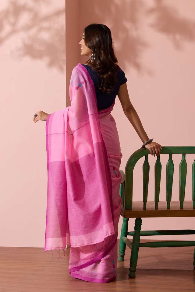 Light Pink Bengal Pure Silk Cotton Jamdani Saree thumbnail image number null