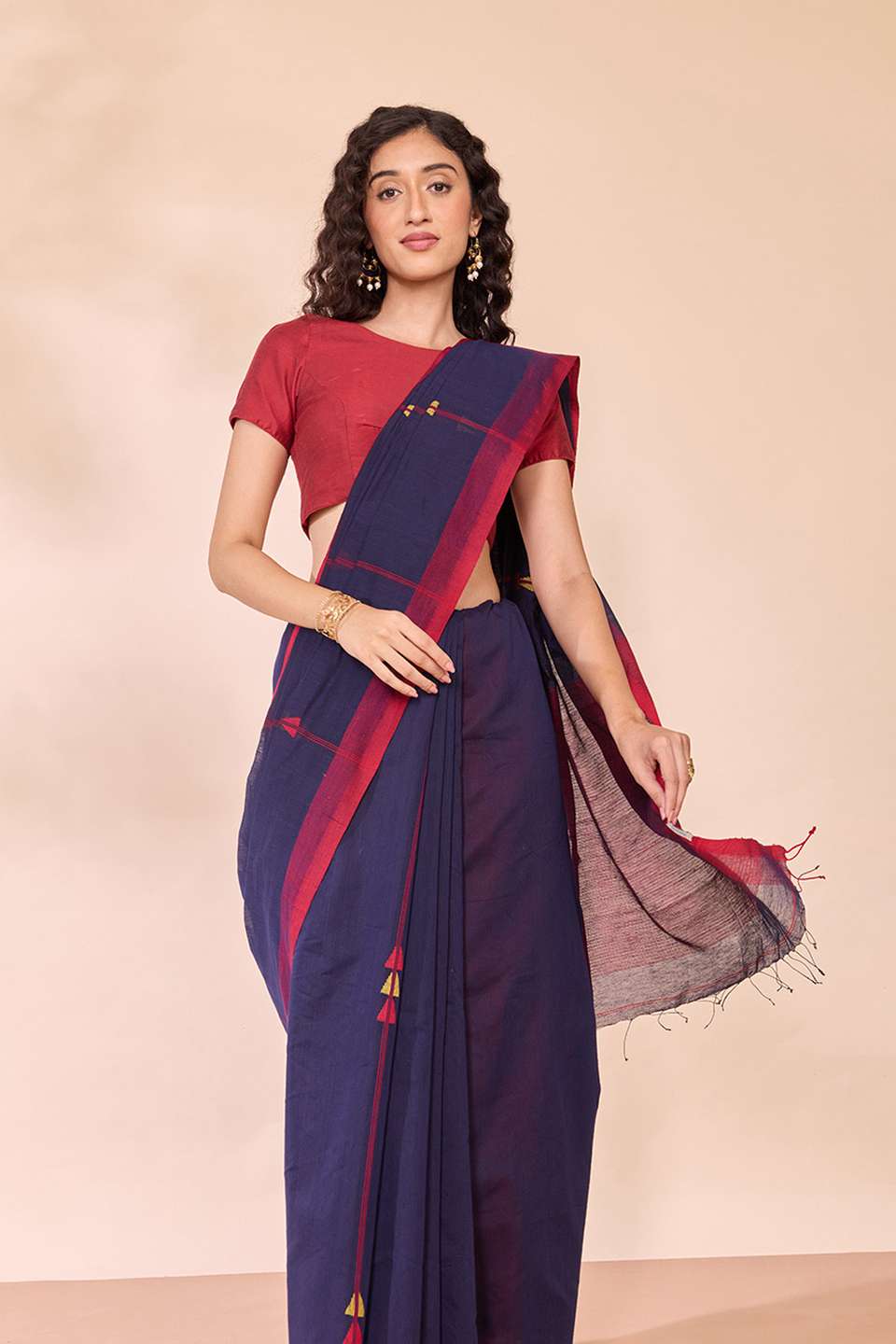Dark Blue Bengal Pure Silk Cotton Jamdani Saree