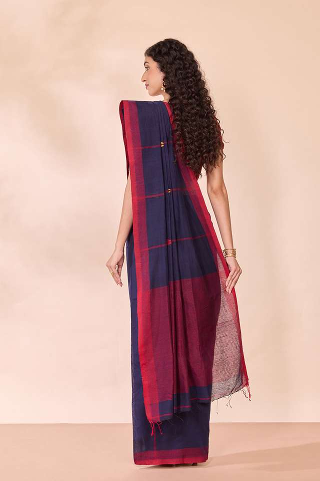 Dark Blue Bengal Pure Silk Cotton Jamdani Saree thumbnail image number null