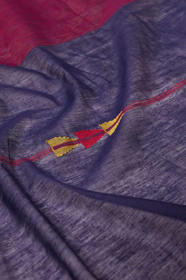 Dark Blue Bengal Pure Silk Cotton Jamdani Saree thumbnail image number null