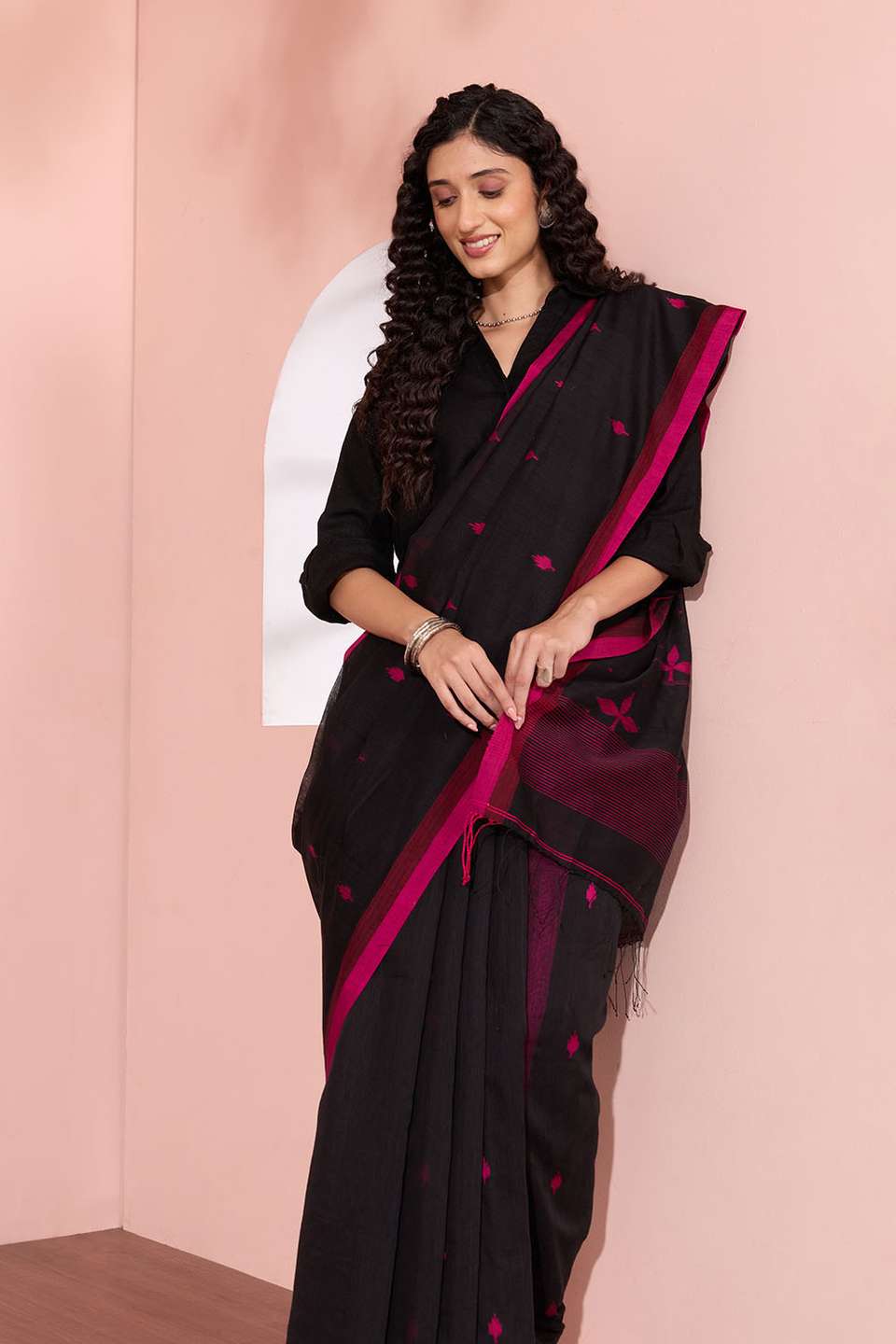 Black Bengal Pure Silk Cotton Jamdani Saree
