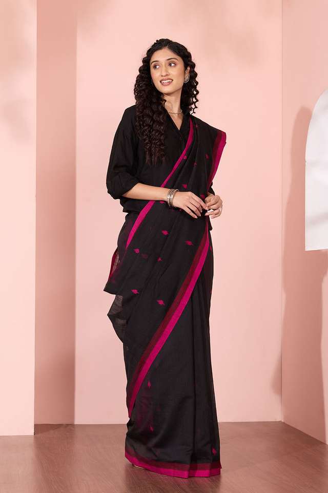 Black Bengal Pure Silk Cotton Jamdani Saree thumbnail image number null
