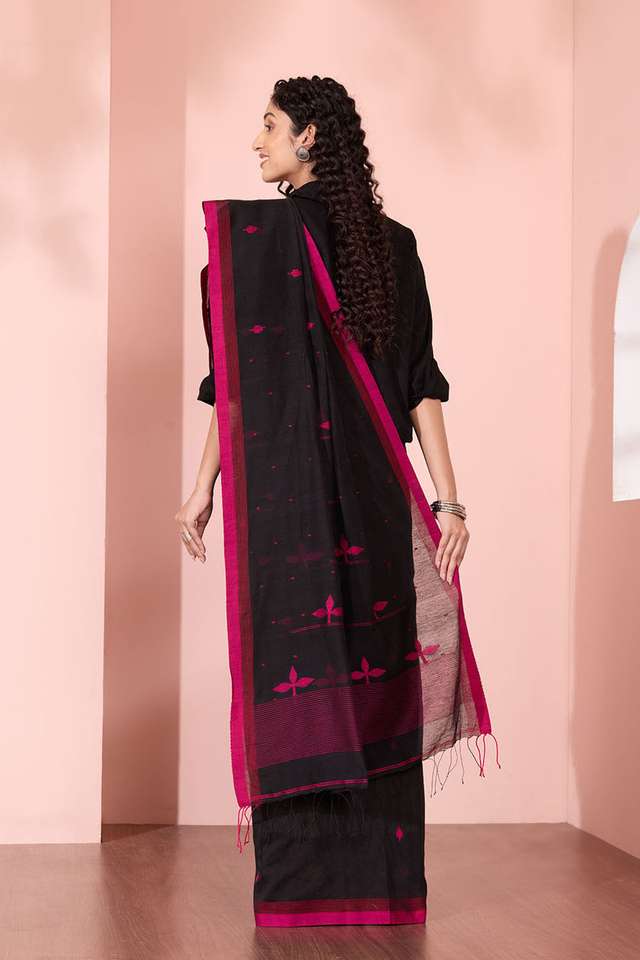 Black Bengal Pure Silk Cotton Jamdani Saree thumbnail image number null