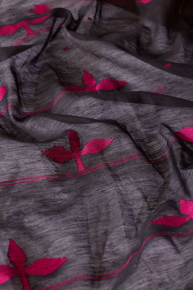 Black Bengal Pure Silk Cotton Jamdani Saree thumbnail image number null