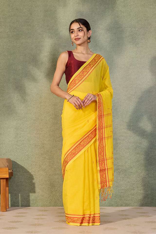Yellow Bengal Pure Cotton Jamdani Saree thumbnail image number null