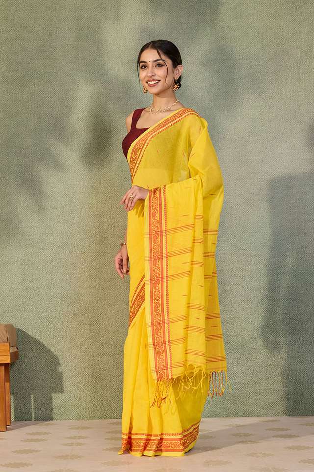 Yellow Bengal Pure Cotton Jamdani Saree thumbnail image number null