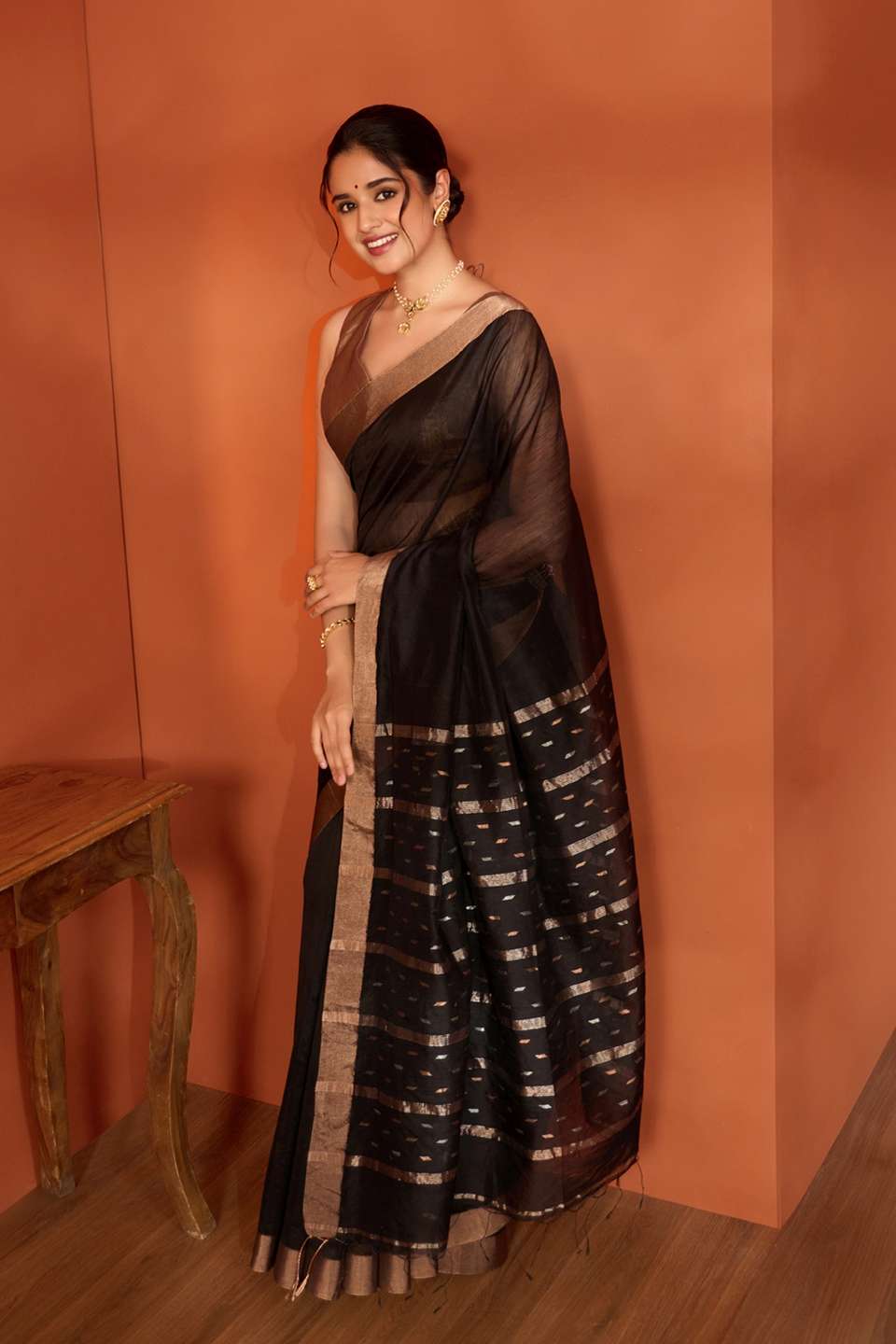 Black Bengal Pure Silk Cotton Jamdani Saree
