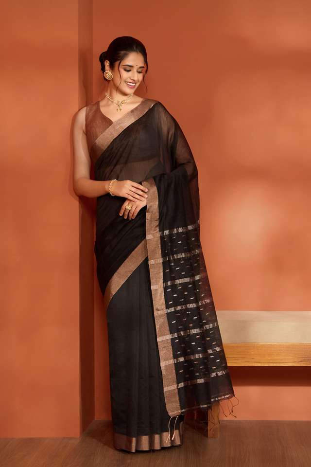 Black Bengal Pure Silk Cotton Jamdani Saree thumbnail image number null