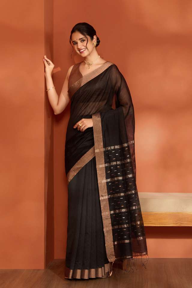 Black Bengal Pure Silk Cotton Jamdani Saree thumbnail image number null