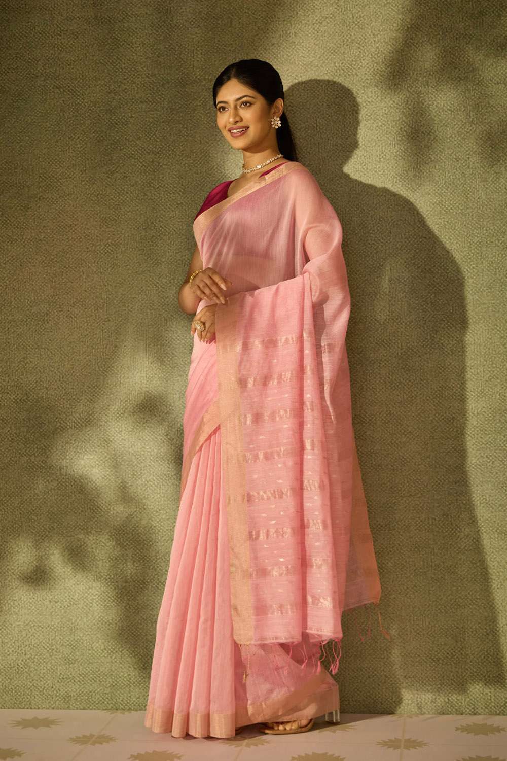Light Pink Bengal Pure Silk Cotton Jamdani Saree image number null