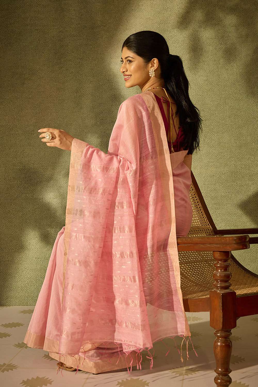 Light Pink Bengal Pure Silk Cotton Jamdani Saree image number null