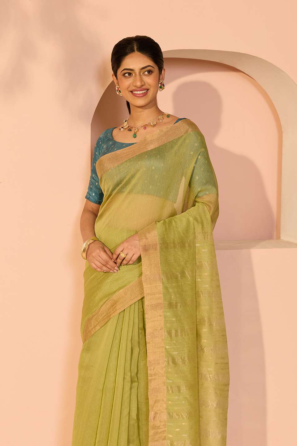 Light Green Bengal Pure Silk Cotton Jamdani Saree