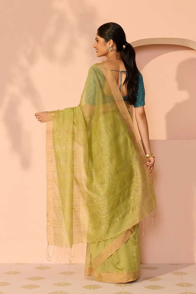 Light Green Bengal Pure Silk Cotton Jamdani Saree thumbnail image number null