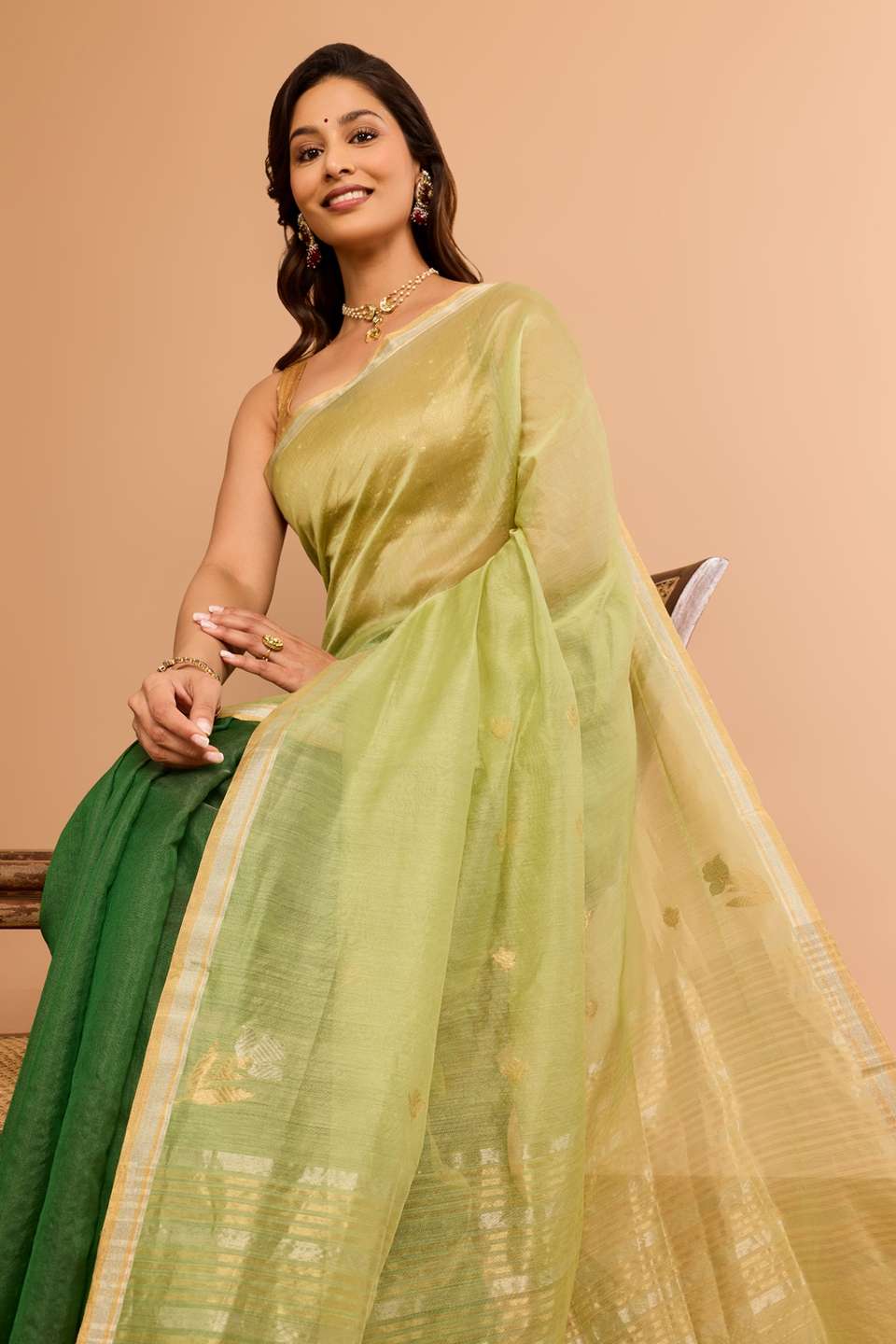 Green Woven Pure Silk Cotton Chanderi Saree