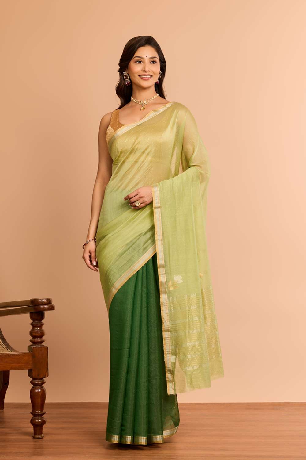 Green Woven Pure Silk Cotton Chanderi Saree image number null