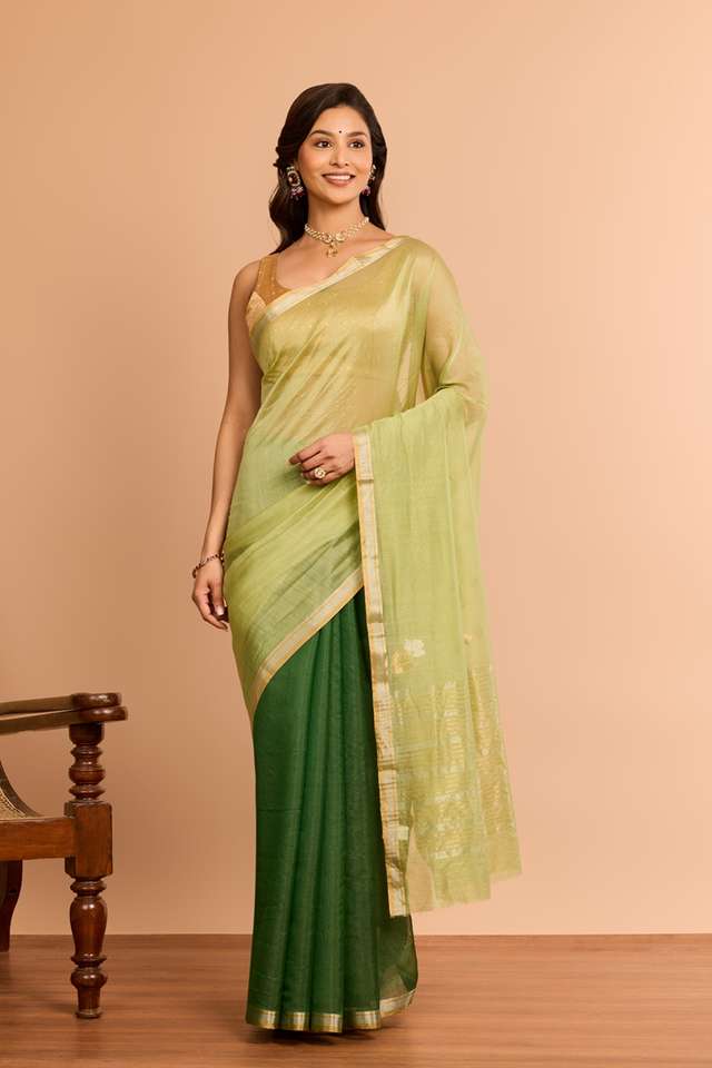 Green Woven Pure Silk Cotton Chanderi Saree thumbnail image number null