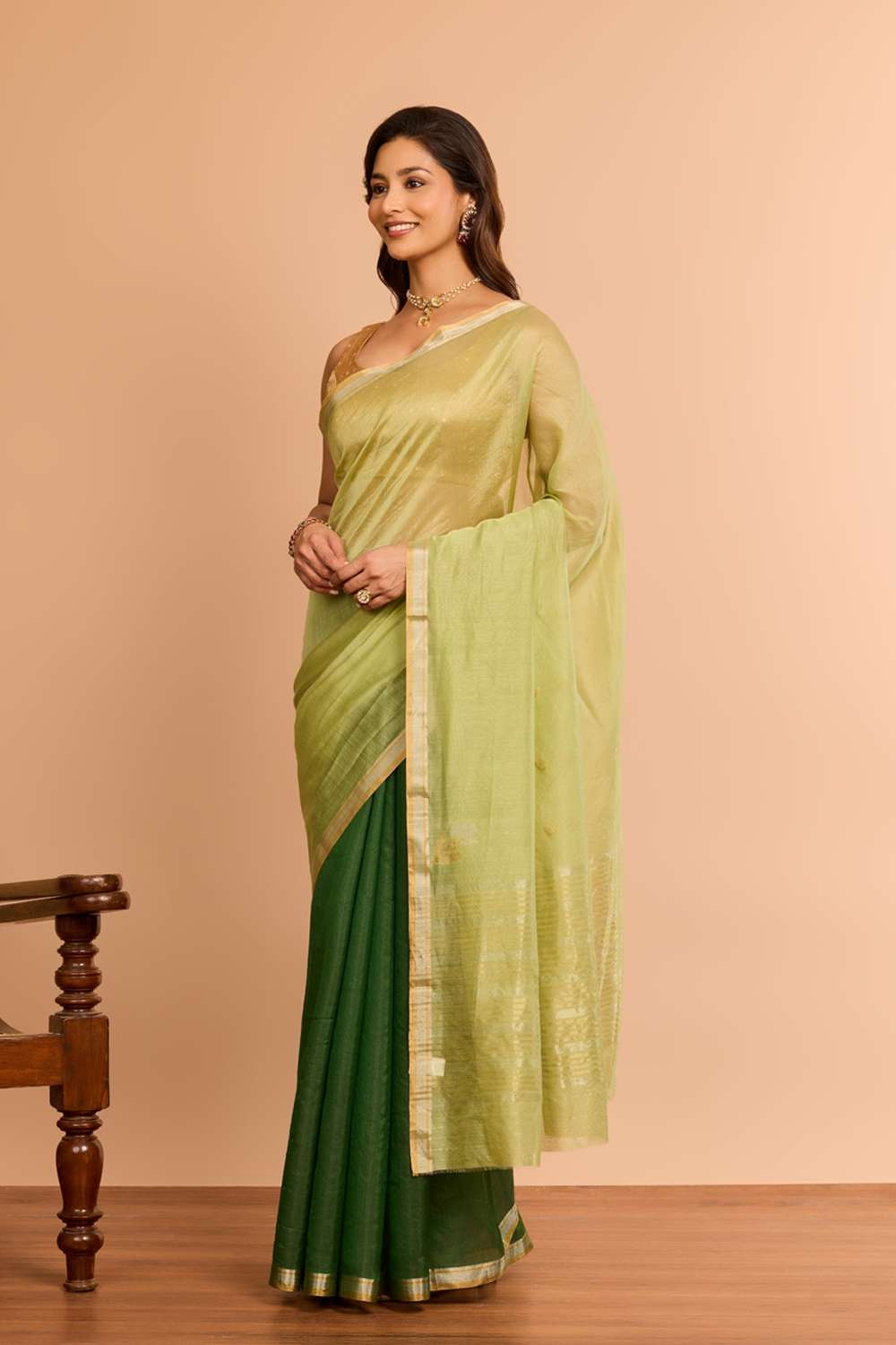 Green Woven Pure Silk Cotton Chanderi Saree image number null