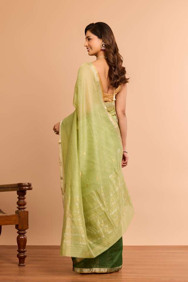 Green Woven Pure Silk Cotton Chanderi Saree thumbnail image number null