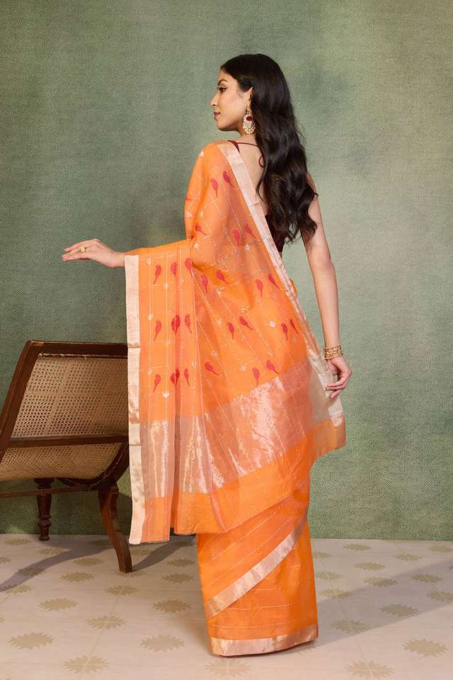 Orange Woven Pure Silk Cotton Chanderi Saree thumbnail image number null