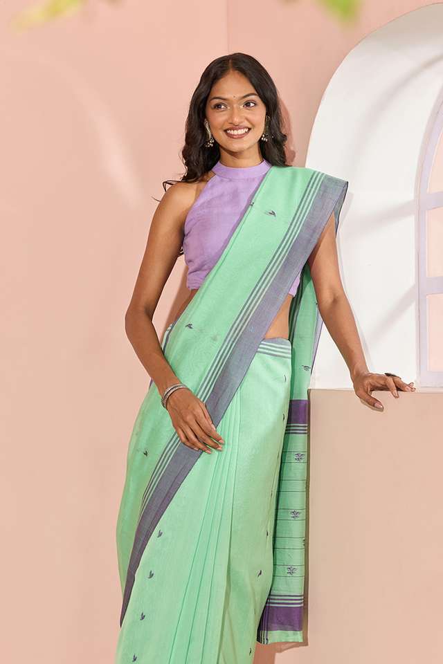 Light Green Woven Pure Silk Cotton Chanderi Saree image number
