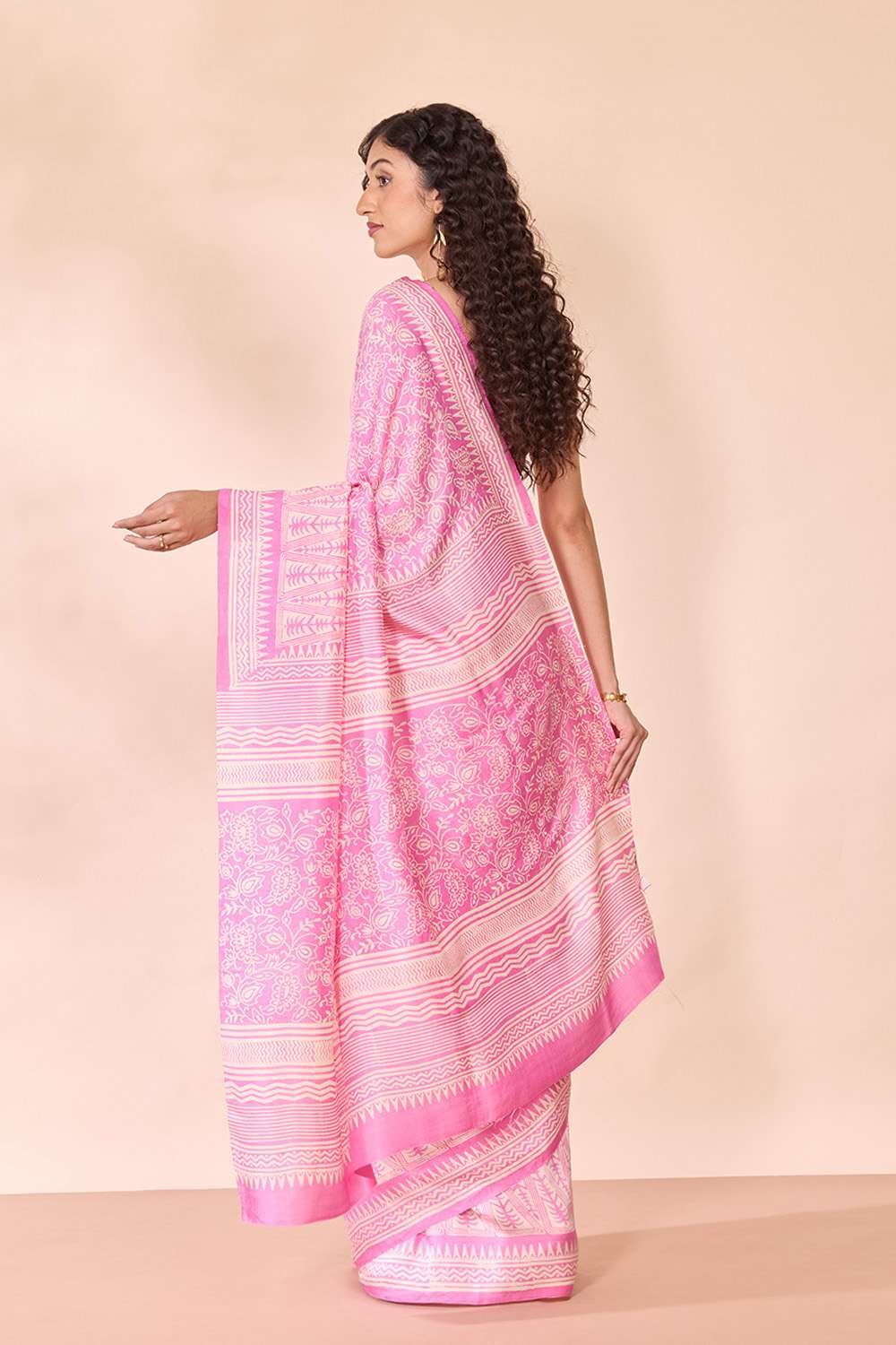 Pink Murshidabad Block Printed Pure Silk Saree image number null