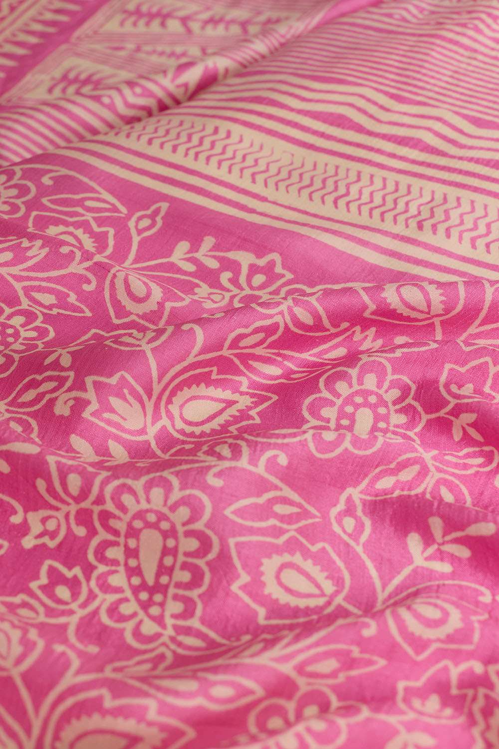 Pink Murshidabad Block Printed Pure Silk Saree image number null