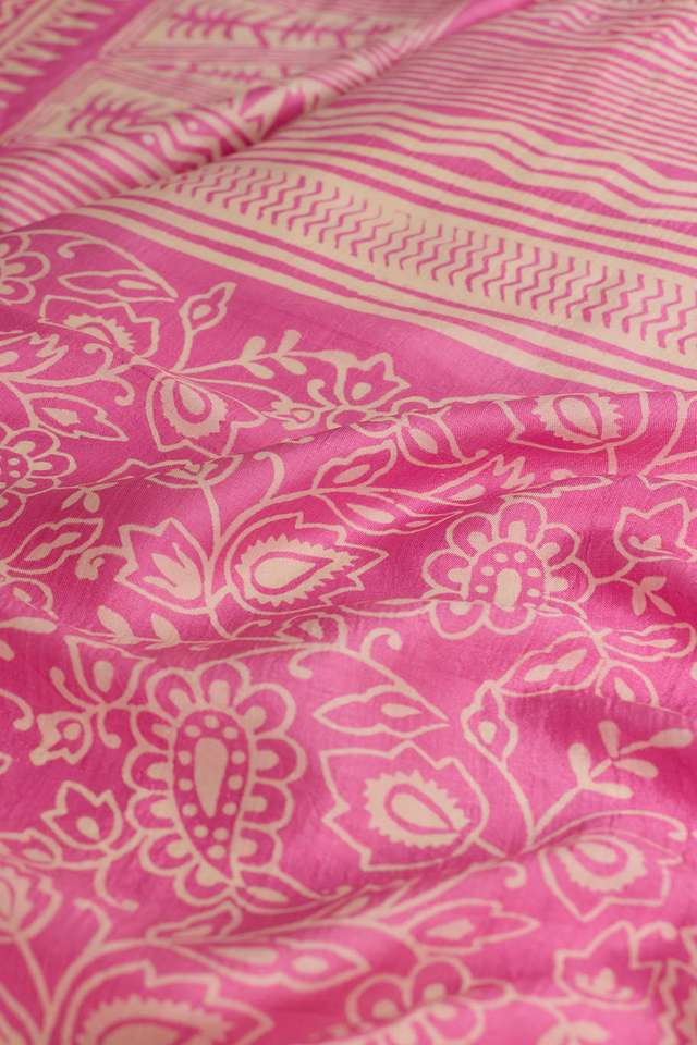 Pink Murshidabad Block Printed Pure Silk Saree thumbnail image number null