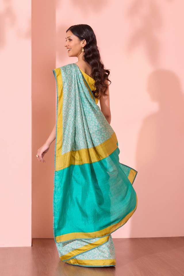 Light Green Murshidabad Screen Printed  Pure Silk Saree thumbnail image number null
