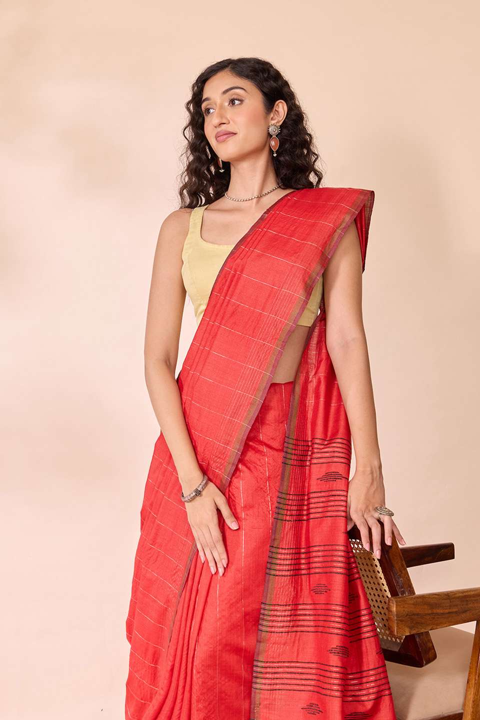 Red Chattisgarh Woven Pure Tussar Silk Saree
