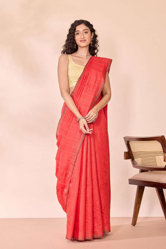 Red Chattisgarh Woven Pure Tussar Silk Saree thumbnail image number null