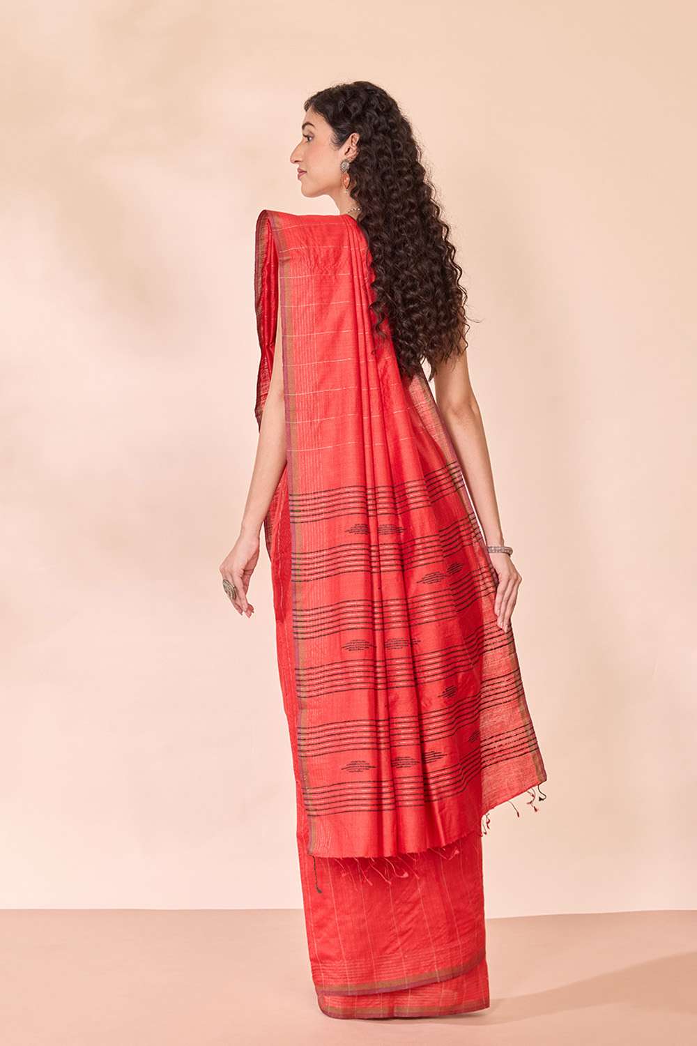 Red Chattisgarh Woven Pure Tussar Silk Saree image number null