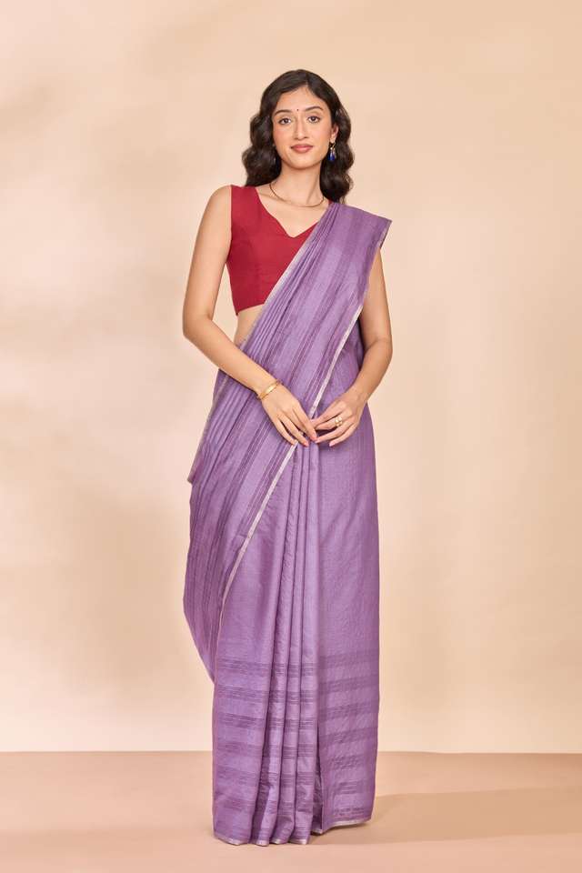 Violet Chattisgarh Woven Pure Tussar Silk Saree thumbnail image number null