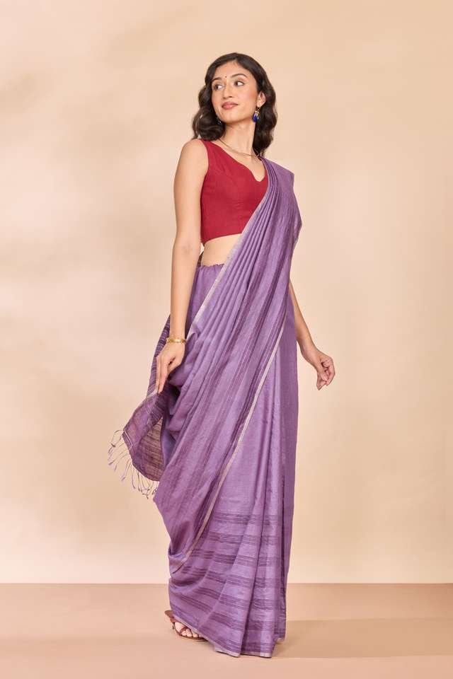 Violet Chattisgarh Woven Pure Tussar Silk Saree thumbnail image number null