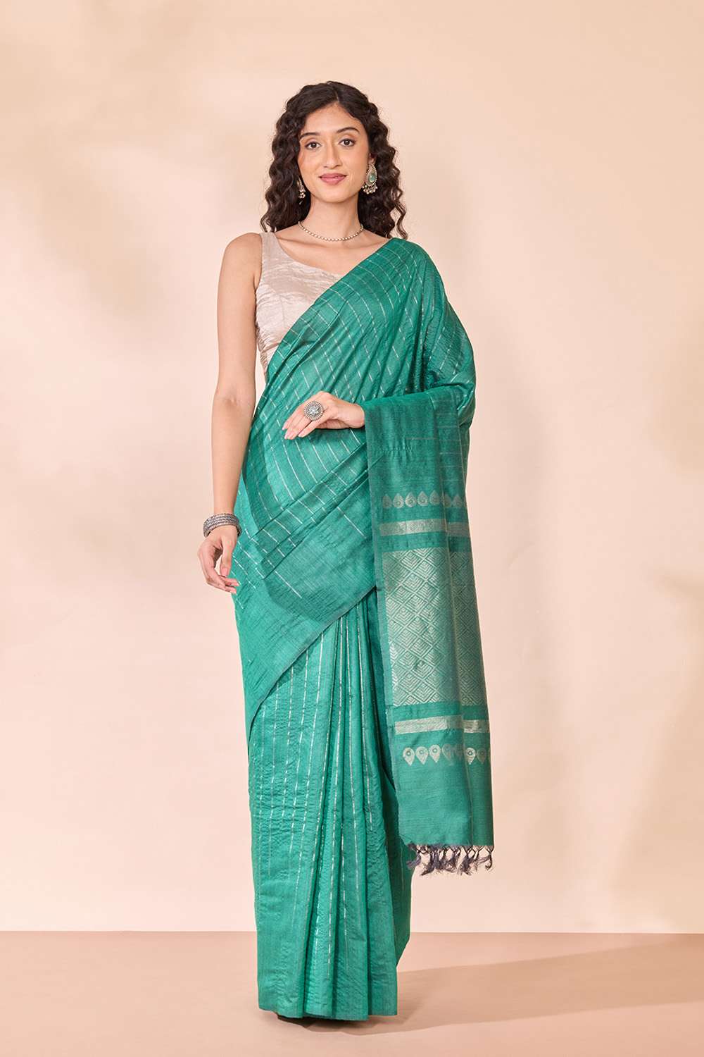Green Chattisgarh Woven Pure Tussar Silk Saree image number null