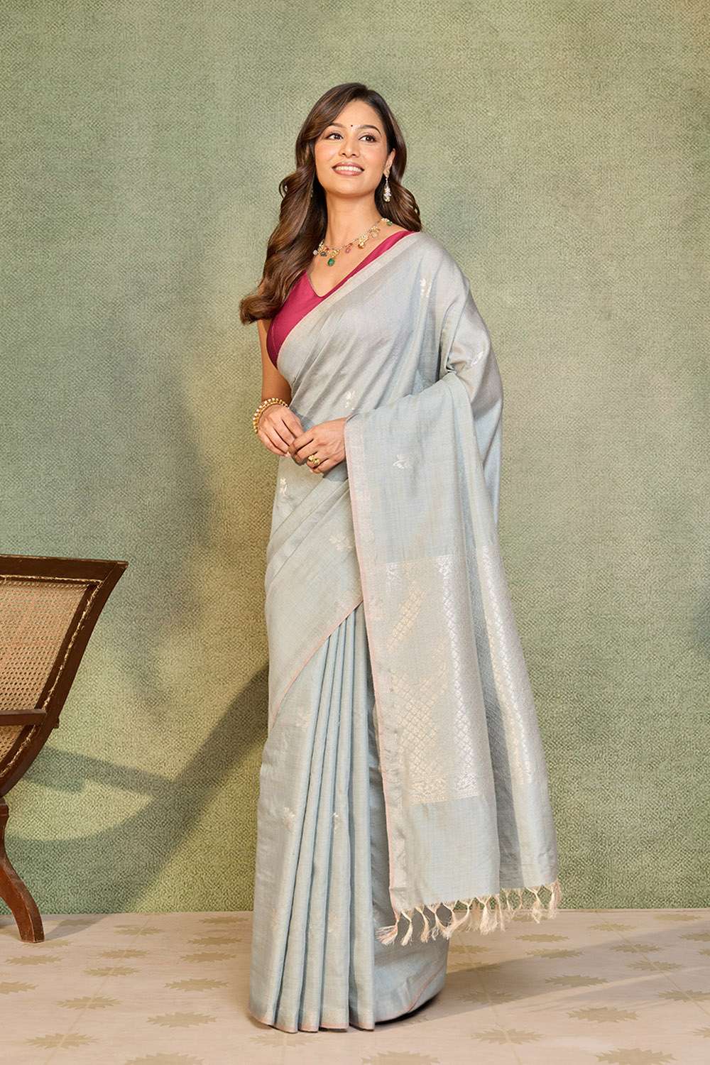 Blue Chattisgarh Woven Pure Tussar Silk Saree image number null