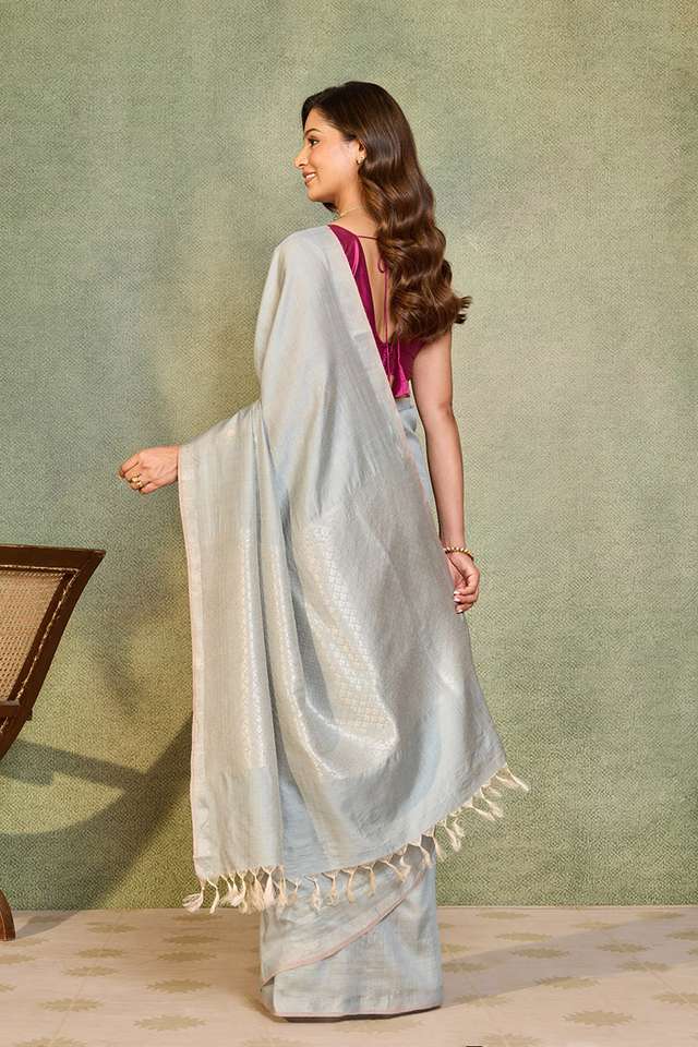 Blue Chattisgarh Woven Pure Tussar Silk Saree thumbnail image number null