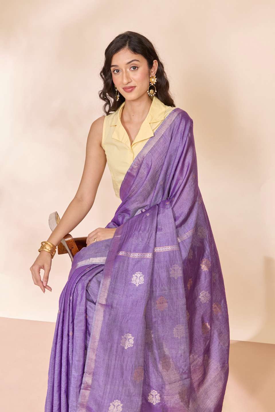 Purple Chattisgarh Woven Pure Tussar Silk Saree