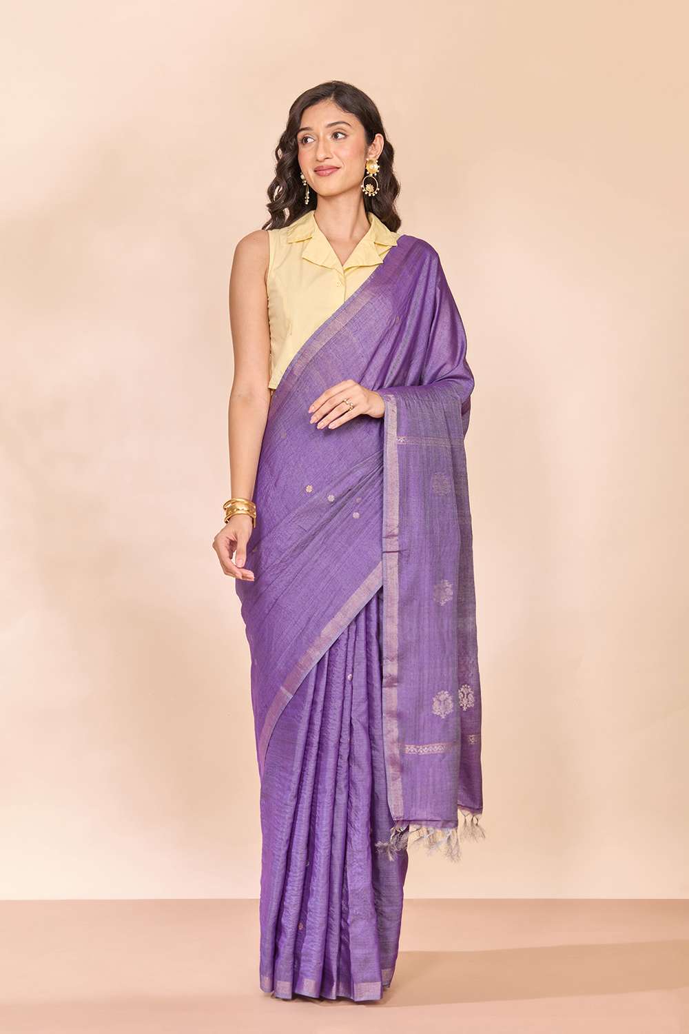 Purple Chattisgarh Woven Pure Tussar Silk Saree image number null