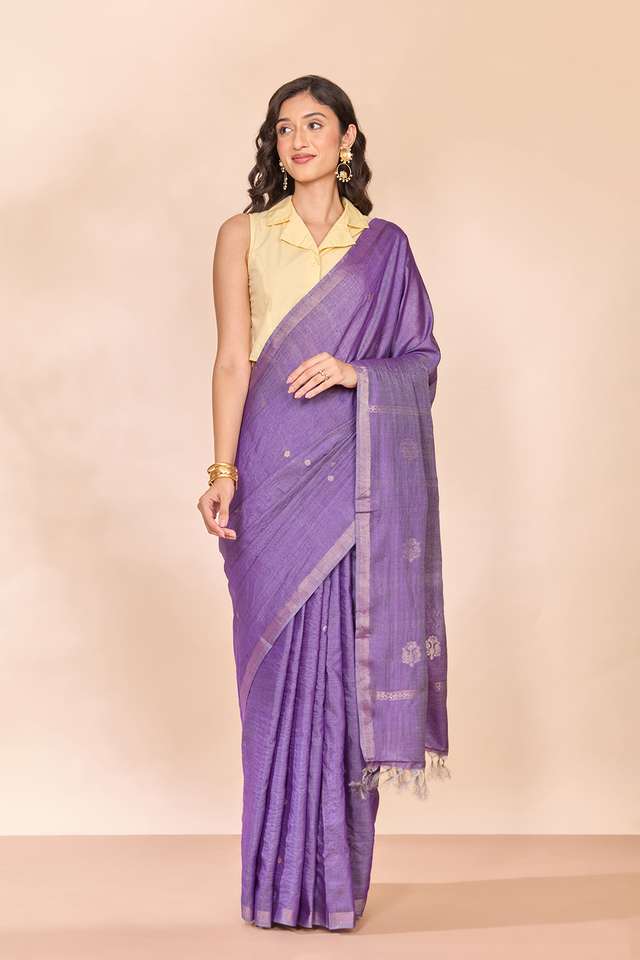 Purple Chattisgarh Woven Pure Tussar Silk Saree thumbnail image number null