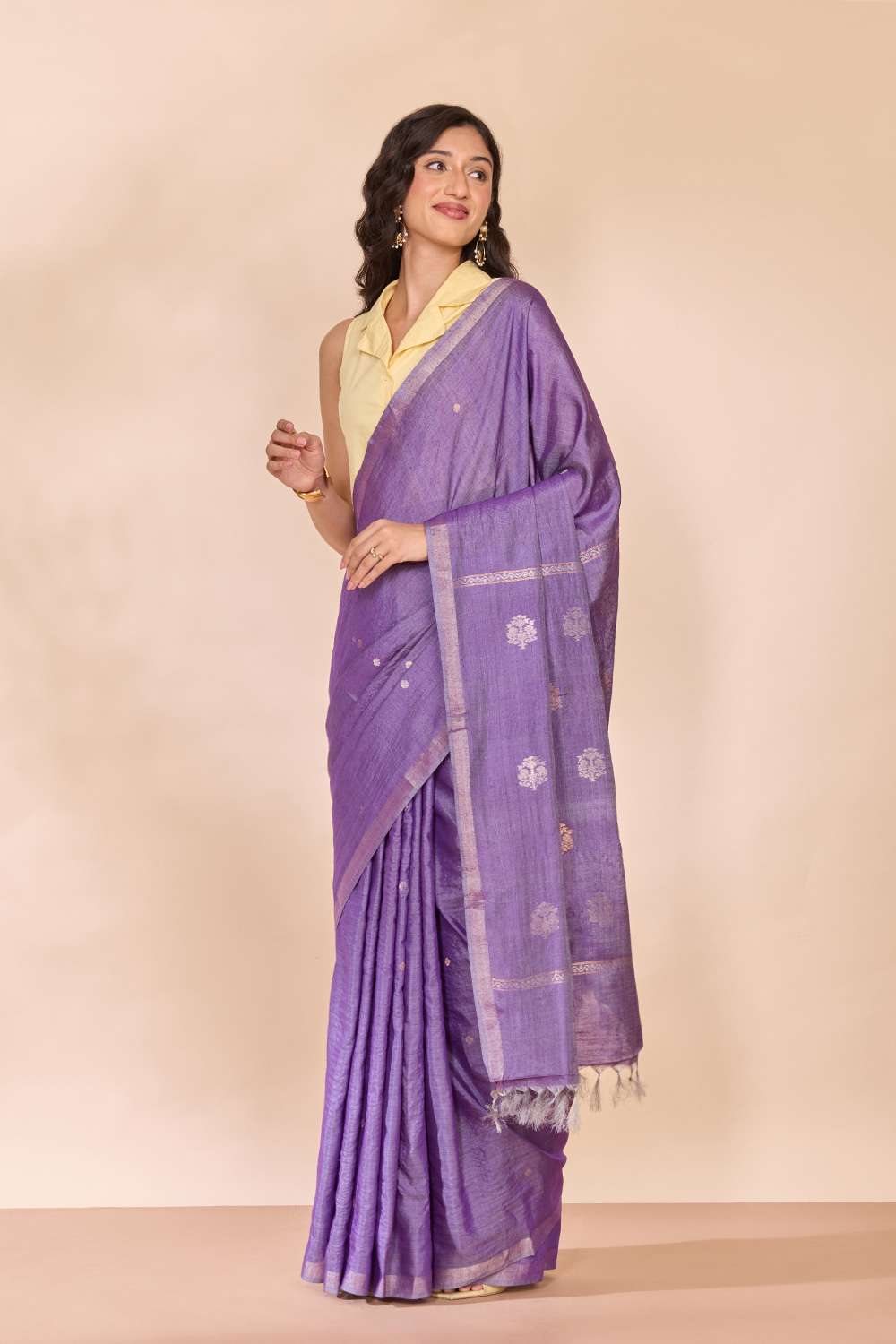 Purple Chattisgarh Woven Pure Tussar Silk Saree image number null