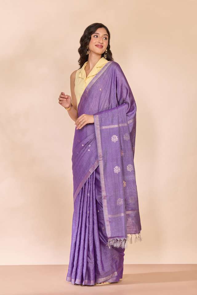 Purple Chattisgarh Woven Pure Tussar Silk Saree thumbnail image number null