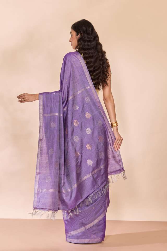 Purple Chattisgarh Woven Pure Tussar Silk Saree thumbnail image number null