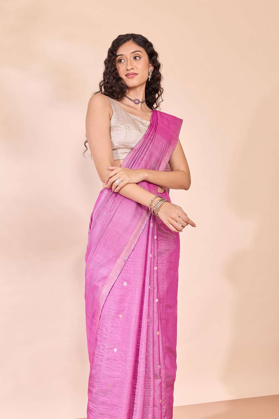 Dark Pink Chattisgarh Woven Pure Tussar Silk Saree