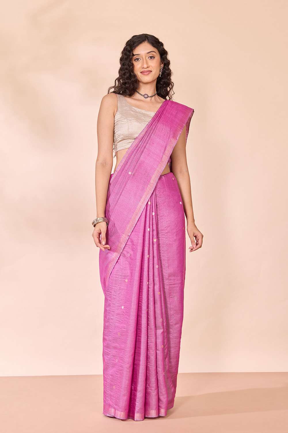 Dark Pink Chattisgarh Woven Pure Tussar Silk Saree image number null