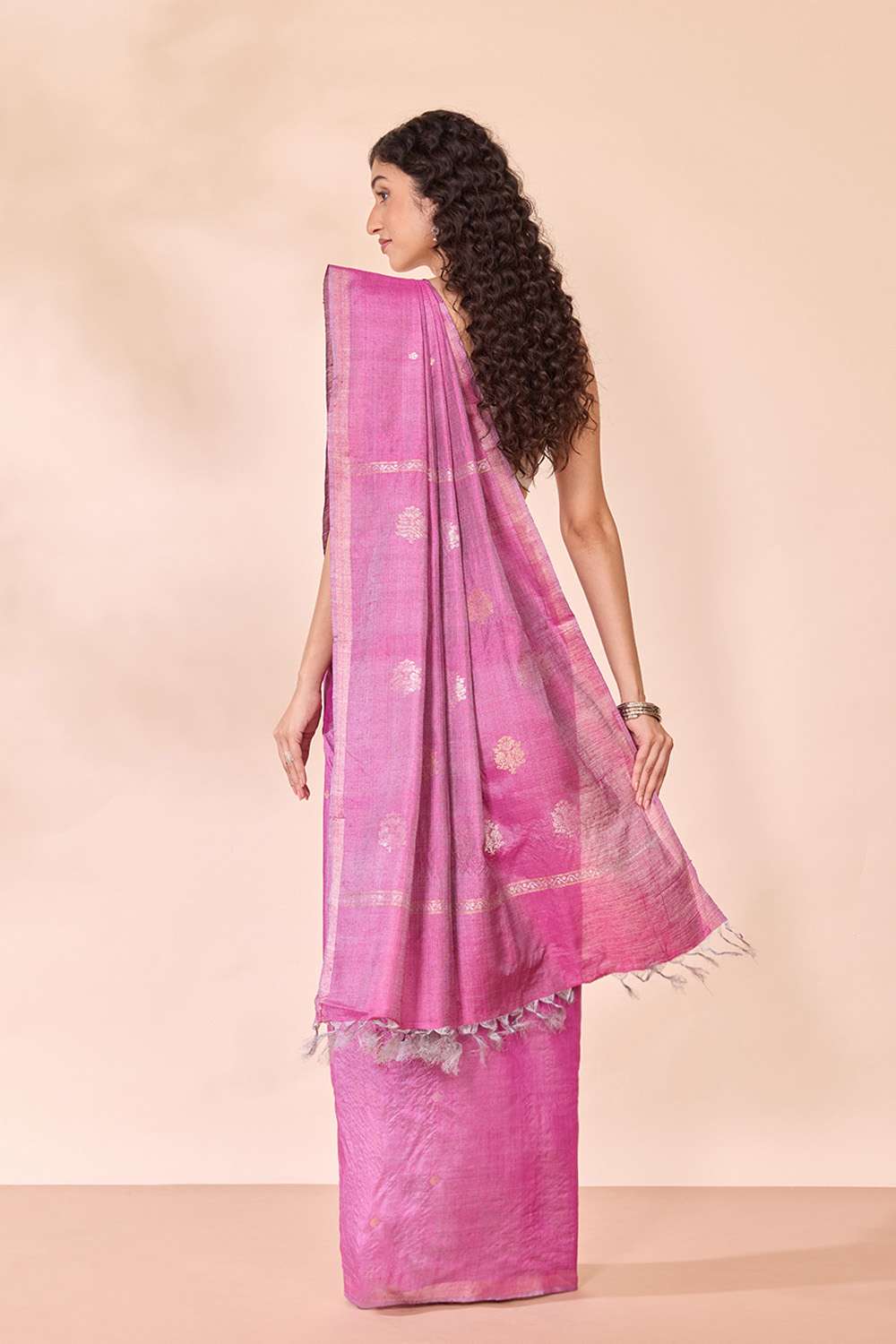 Dark Pink Chattisgarh Woven Pure Tussar Silk Saree image number null