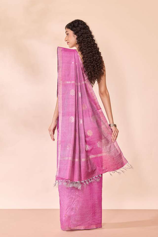 Dark Pink Chattisgarh Woven Pure Tussar Silk Saree thumbnail image number null