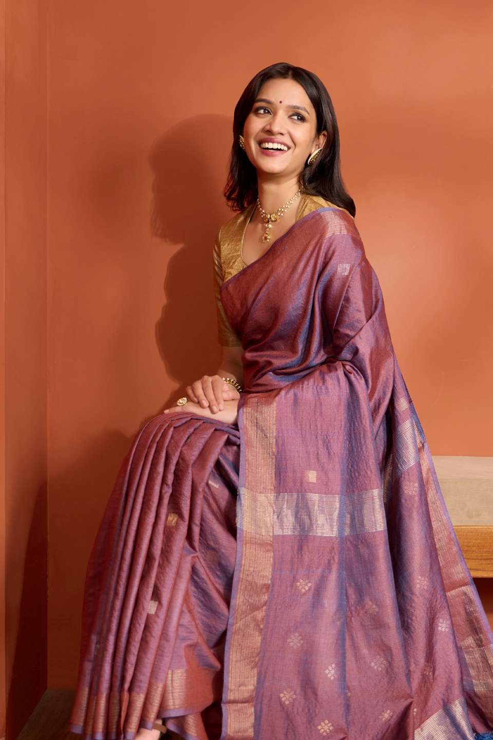 Brown Pure Tussar Silk Chattisgarh Woven Saree